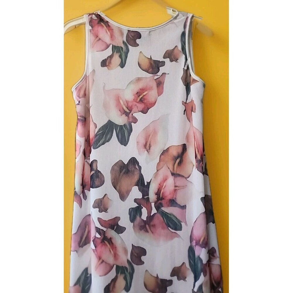 papillon white floral sleeveless dress women's Large NWT CR50 Excellent New - Picture 4 of 5